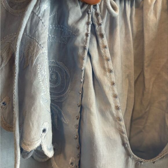 St Roche Virginia Sky Blue Women's Poplin Blouse with Eyelet Collar - Picture 5 of 12